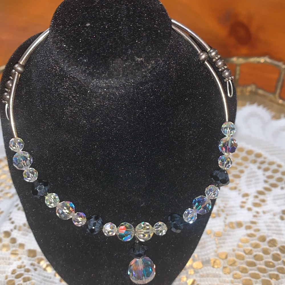 Beaded choker Black / Smokie Grey With Clear Beads.     #009